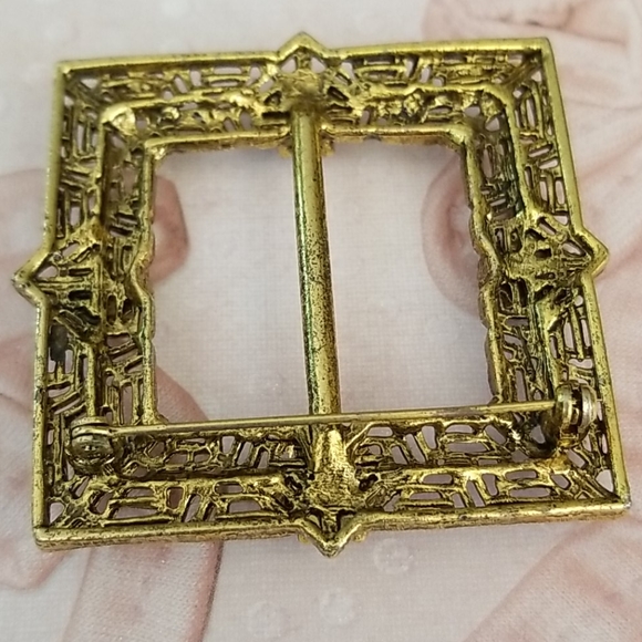 Vintage 1970s Ornate Gold Tone Scarf Clip Brooch - Picture 9 of 12